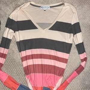Wildfox Striped V-Neck Bodysuit